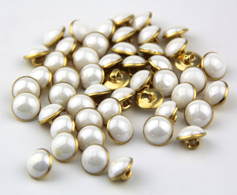RayLineDo 25Pcs Pearl White Half Resin Dome Cap Copper Base Crafting Sewing DIY Buttons-13mm - Image 2